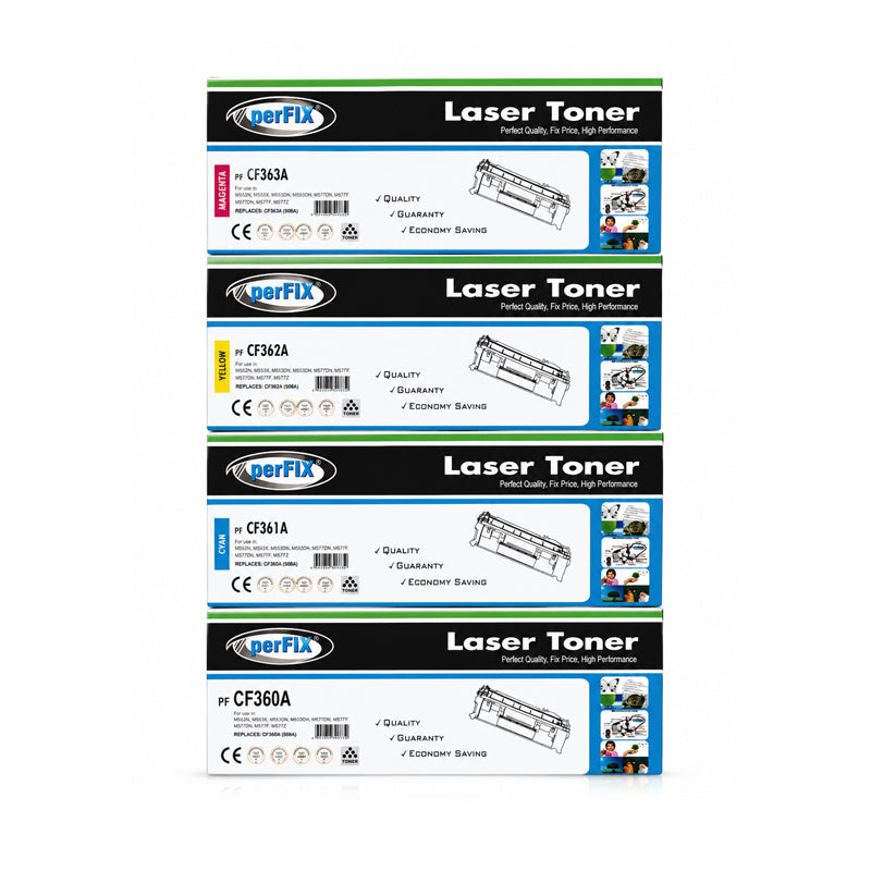 PerFIX HP 508A (CF360A–CF363A) Compatible Toner Cartridge Set – Black, Cyan, Magenta & Yellow